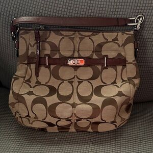 Coach Tan and Brown Signature Shoulder Bag
